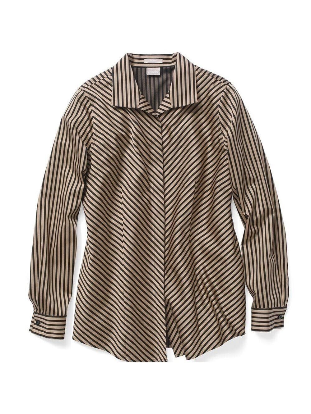 Chico’s NWT No-Iron Sateen Striped Wing-Collar Shirt size 1